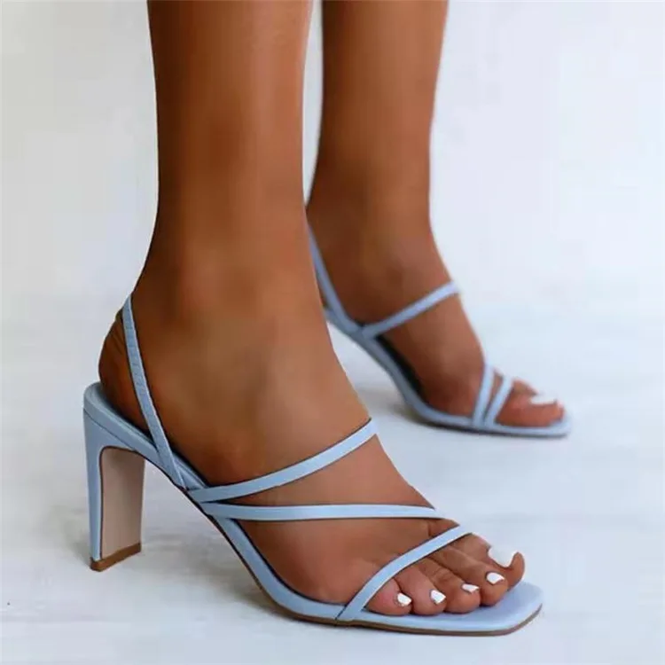 2024 spring and summer new female one-line Roman square head thick heel sandals