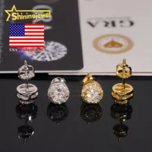 RTS Iced Out Moissanite Diamond Halo Earrings 925 Silver Jewelry Trendy Hip Hop Earrings for Men Women