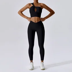 One Shoulder High Support Bra Gym Fitness Sets Cross Waist Leggings Sets For Women Fitness Tops Yoga Outfit Yoga Leggings Sets