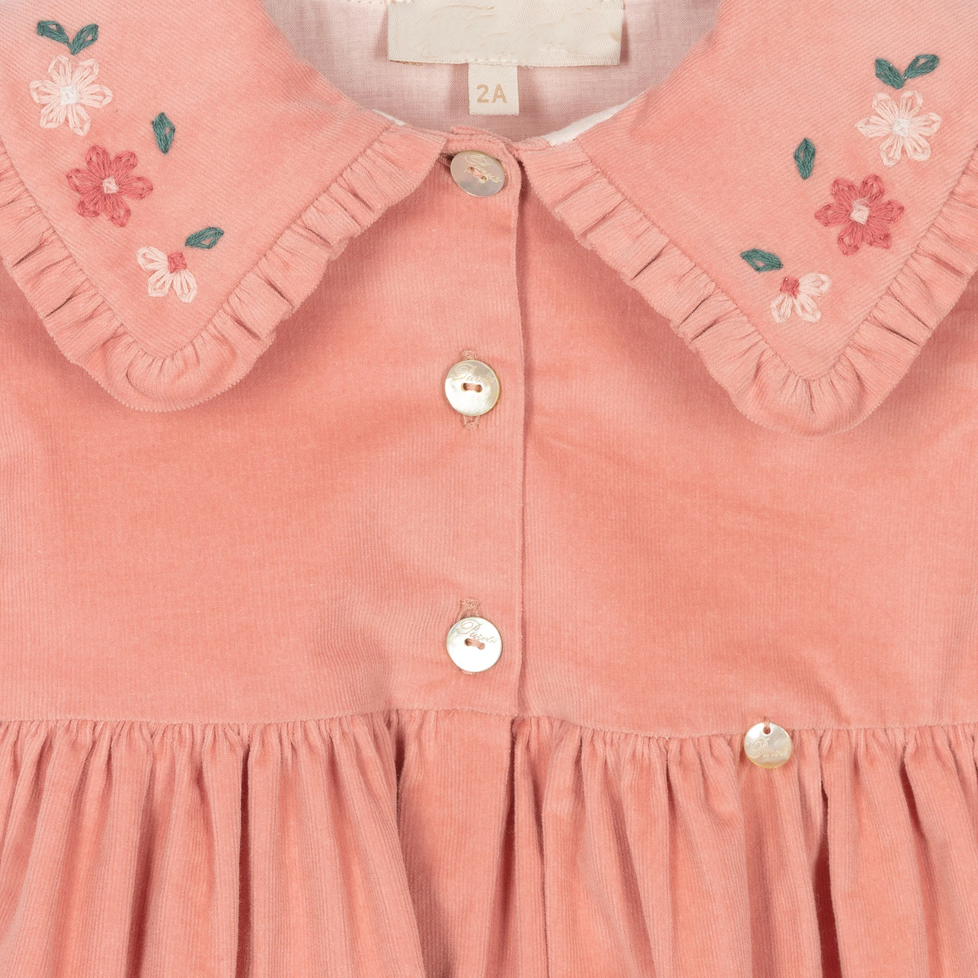Custom cotton or polyester corduroy toddler dresses with embroidery clothing kids girls peach color girl child dress with collar