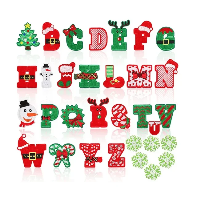 Custom Merry Christmas Iron on Patches Pattern Alphabet Letter Embroidery Chenille Patch for Garment
