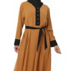 Dress 2021 New Arrival Cute Summer Plain Dress For Girls With Belt With Pockets Islamic Clothing Muslim Lady Dress