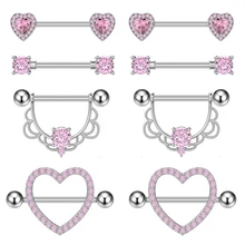 4Pair/Set Pink Zircon Heart Shape Sexy Nipple Bar Ring Barbell 14G Nipple Ring Body Piercing Jewelry Nipple Shield Jewelry