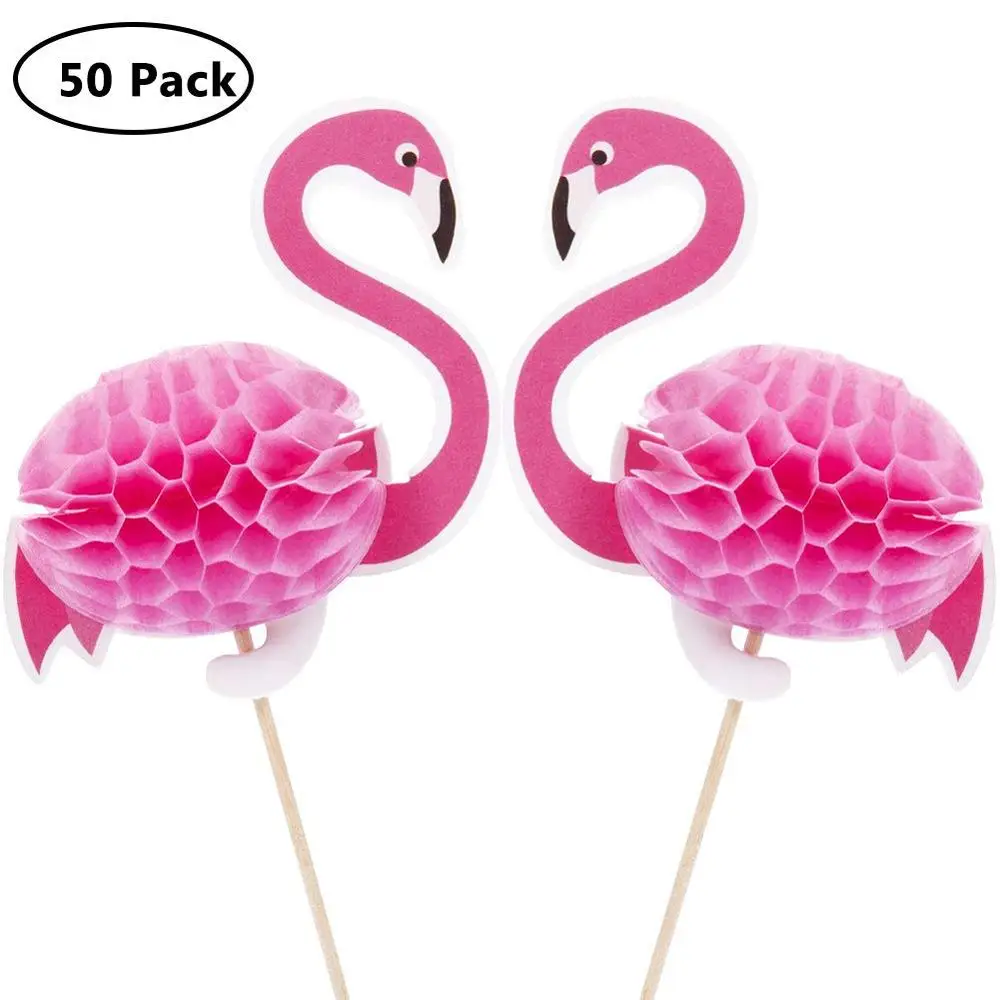 50Pcs Colorful Flamingo Picks Decoration for Cake Dessert Toppers Party Supply 