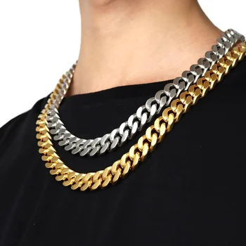 Beiyan Fashion Jewelry Lu New Strong Box Lock Design 14k Gold 18k Gold Chain Cuban Stainless Steel Necklace Chain For Hiphop Men