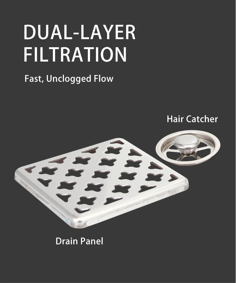 Modern Style Anti-Odor 4 Inch Stainless Steel Floor Traps Square Pattern for Bathroom Shower Drains Hotels Hospitals Toilets factory