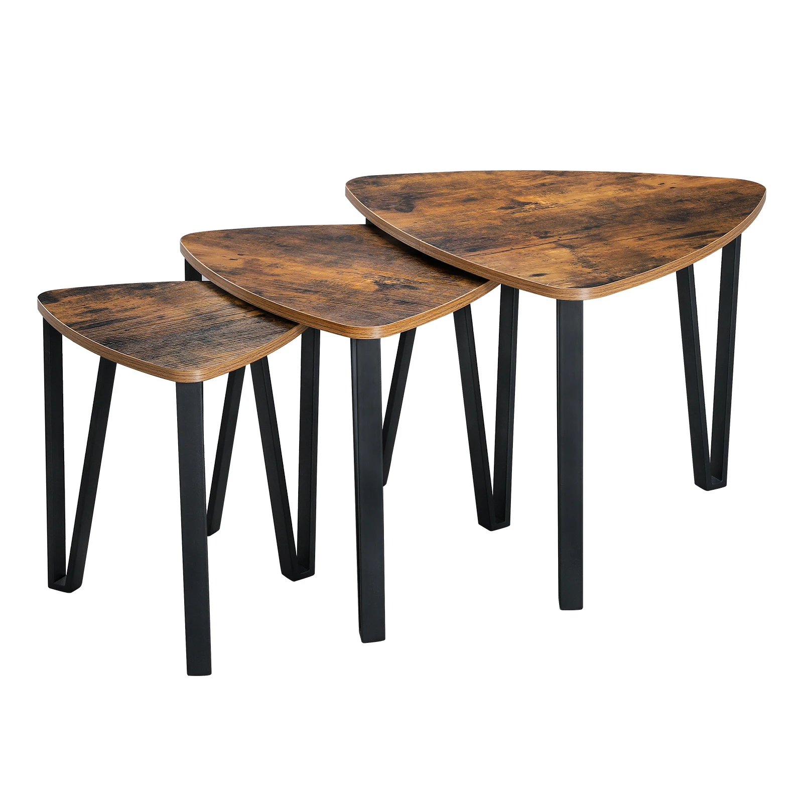 3 Tables Retro Style Wooden Coffee Table nest of table Nesting Set Rustic Solid 