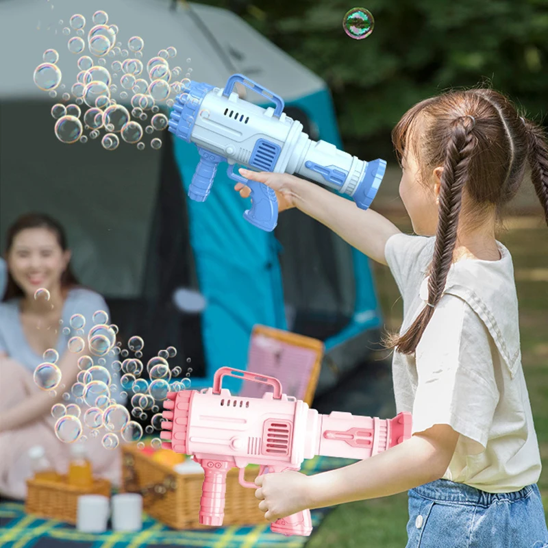 32 Holes Automatic Bubble Machine Bubble Gun in action, creating a mesmerizing burst of bubbles. Perfect for parties, outdoor fun, and enchanting celebrations