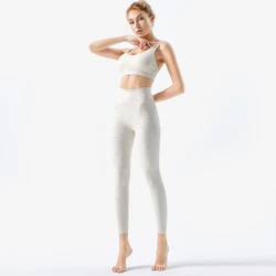 High Quality Glitter Design Sexy Slim Back Three Rows Three Buttons Spandex Yoga Set Female Gym Fitness Set