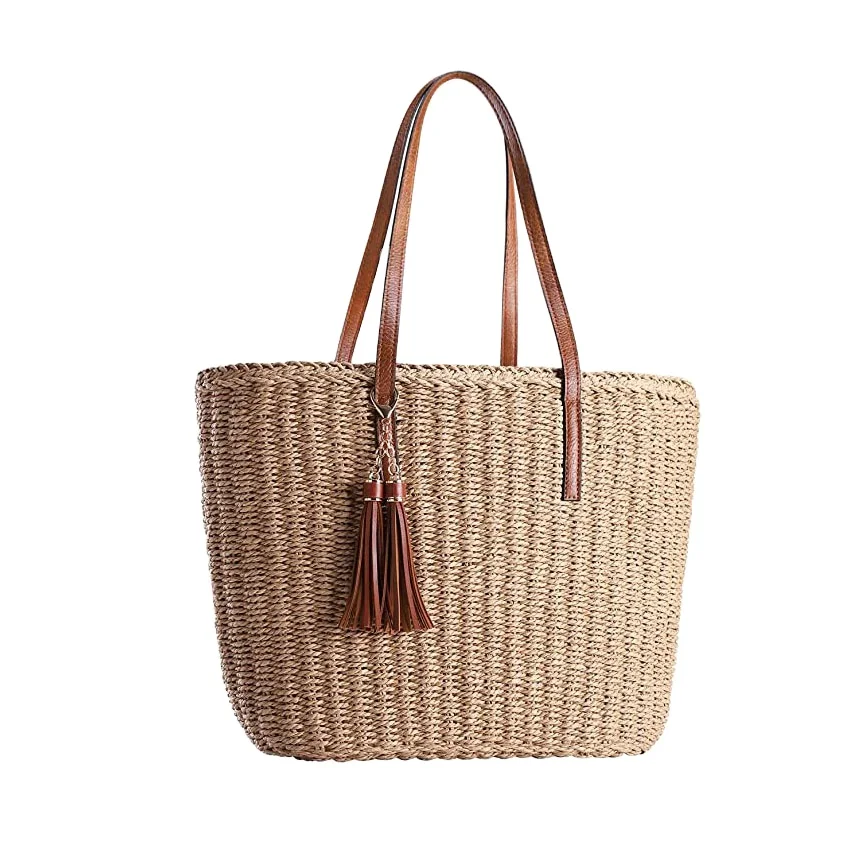 Large Straw Bags For Women | Straw Travel Beach Totes Bag Woven Summer Tote Handmade Shoulder Bag Handbag