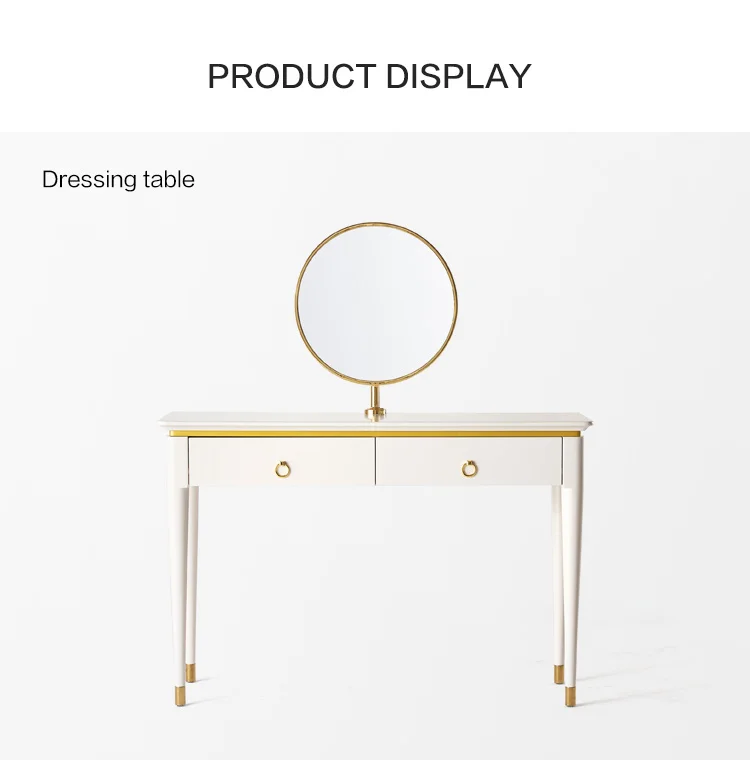 Linsy Mini Simple Modern White Metal Gold Marble Make Up Vanity Table Set Dresser Cheap Dressing Table EK1C