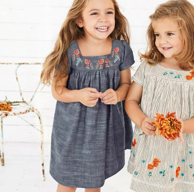 Embroidery Yoke Casual Design Kids Girl 
