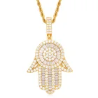 Charm Pendant Manufacturer 2020 New Design Custom Hip Hop CZ Iced Out Micro Paved Charm Hamsa Hand Pendant