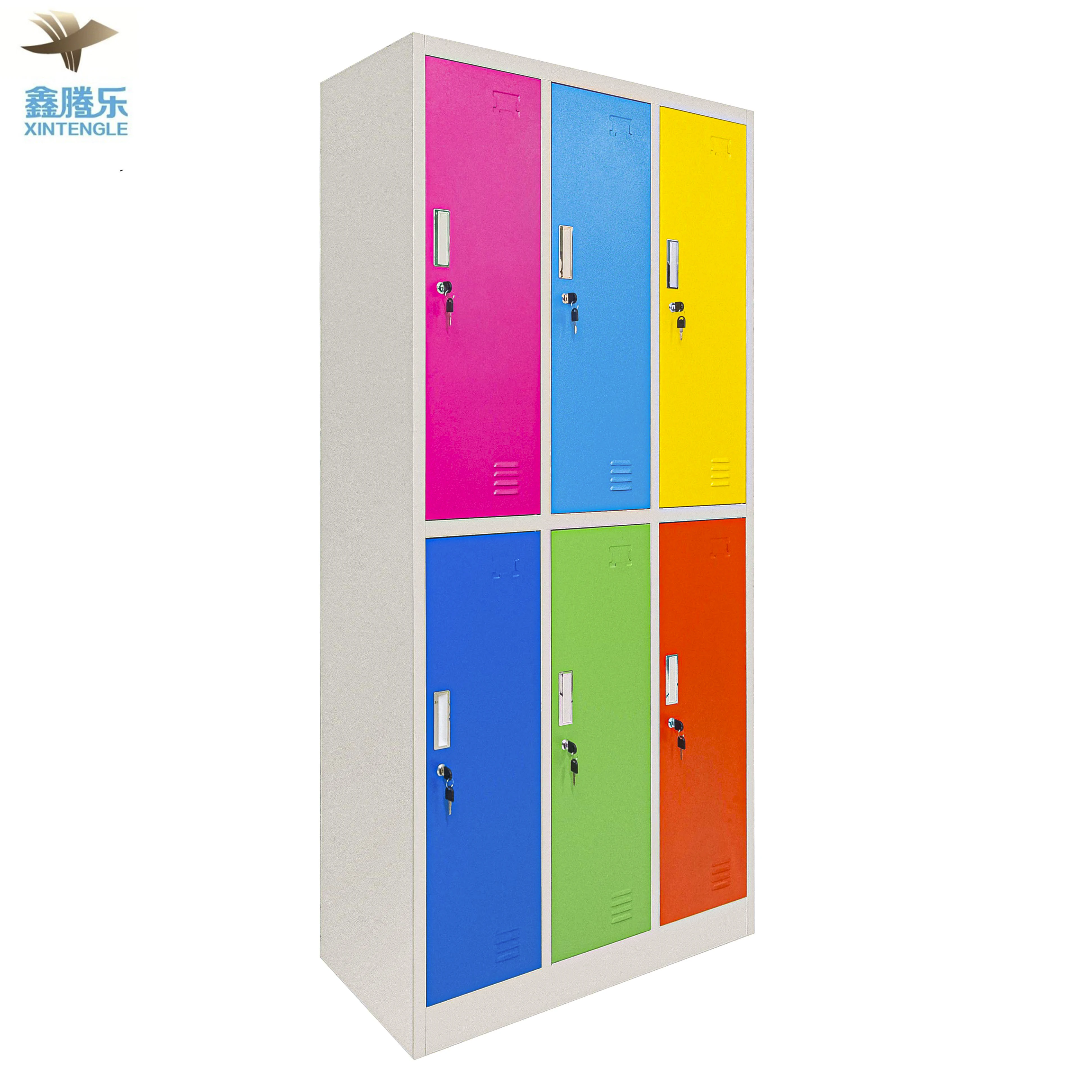 Customized OEM Gym Office colorful 6 Door Staff Clothing Shoe Cabinet Locker lockers for changing room