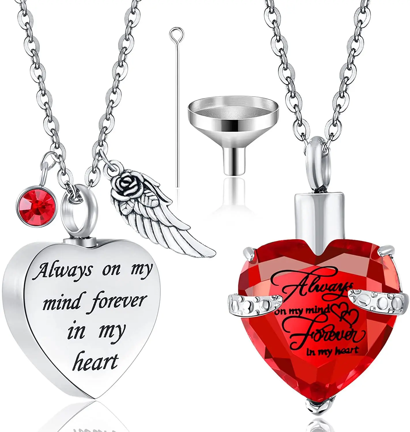 1 Glass Heart w/ Angel Wings small bottle Pendant rice charm urn Vial RED * 