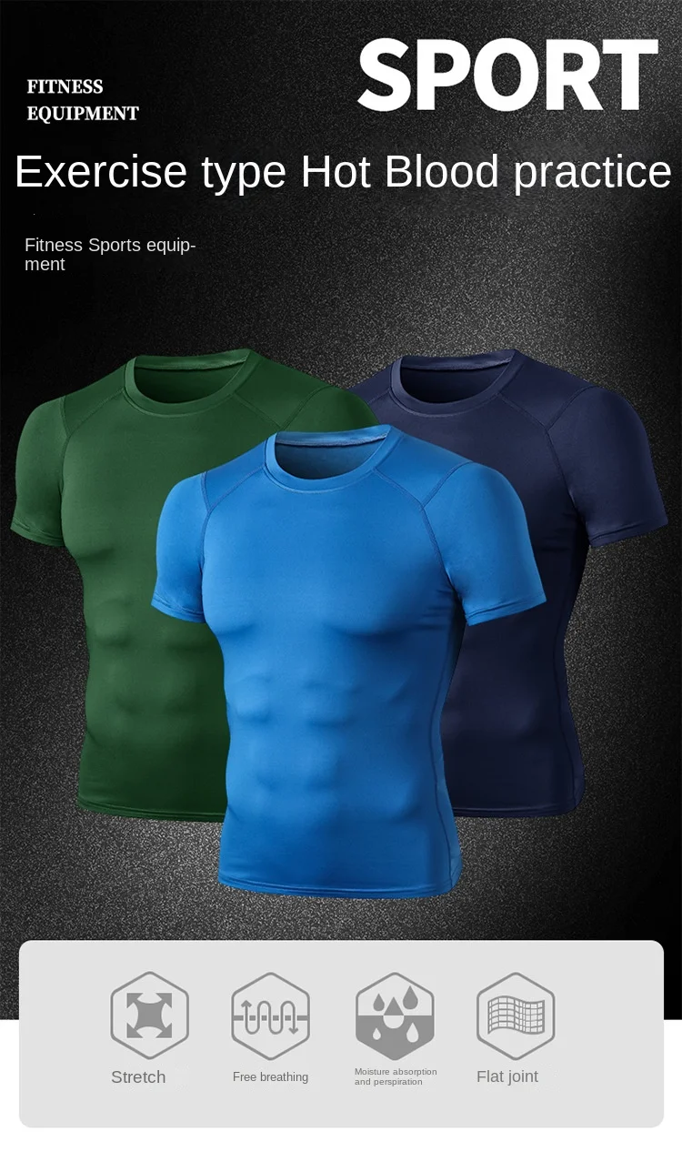 Men's Pro Fitness Short Sleeve Skinny Running Training Sportswear High Elastic Wicking Quick-Drying Top T-shirt