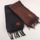 Woven Scarf Good Handfeel Woven Brushed Tassel Woven Embroidered Scarf For Winter