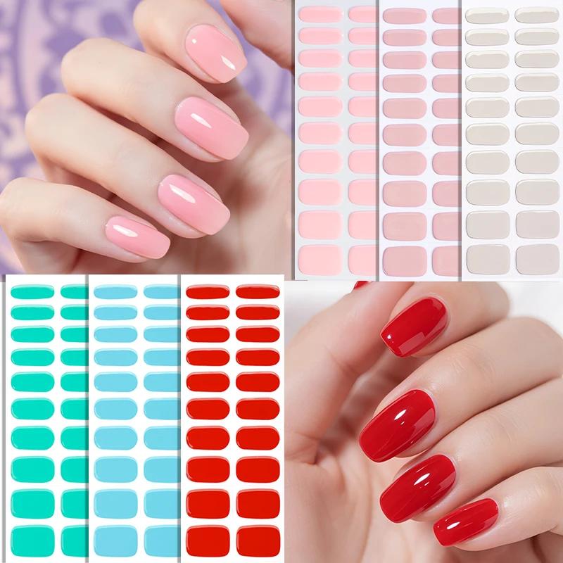 product wholesale custom salon quality high glossy solid color semicured gel nail polish strips need uv lamp harden-0