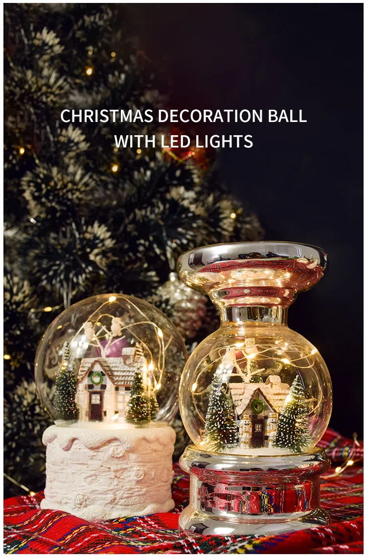 Christmas Globe Ornaments Home Decor Gifts Custom Snow Crystal Ball Globe With LED Lights supplier