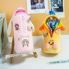 Pencil Bag Newmebox Girl Cute Rabbit Warm Plush Pencil Bag Student Large Capacity Fur Standing Pencil Case