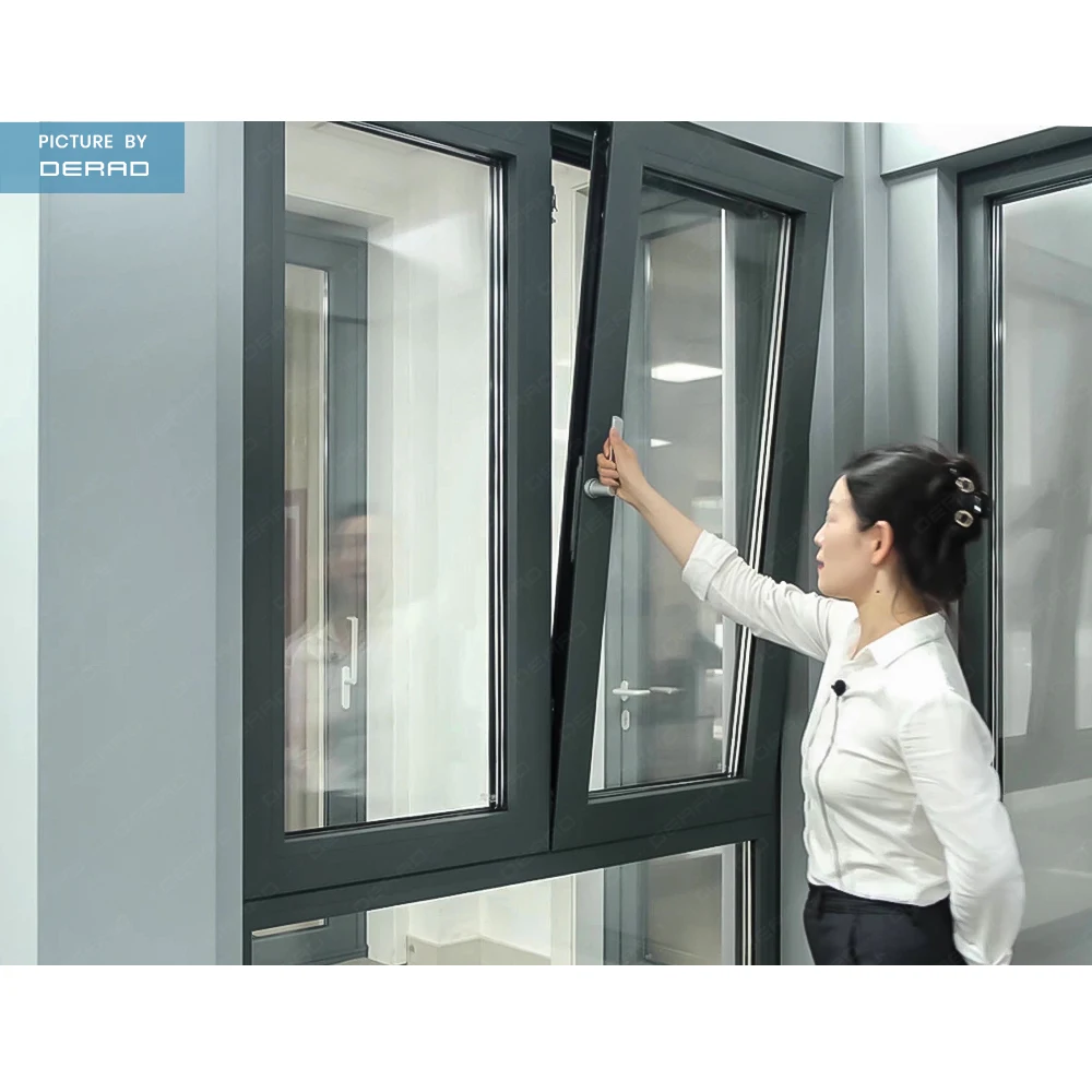 Inward Opening Casement Windows Hotel Public Office Custom Aluminum Tilt and Turn Windows with 2 or 3 Panels manufacture