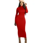 Long Women Spring And Autumn Long Neck Dress White Red Black Blue Women High Neck Dress