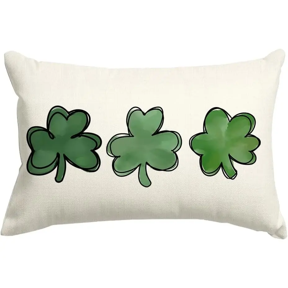 RABUSOFA St. Patrick's Day Decorative White Throw Pillows 12x20 Inch Lucky Clover Cushion Case Green Shamrock Sofa Decoration Hd8018bebe1d14c10a3840e5357ee7643H