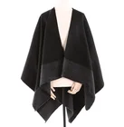 Black Block Black 2020 Ladies Big Size Fashion Black Acrylic Knitted Solid Poncho Color Block Shawl Scarf