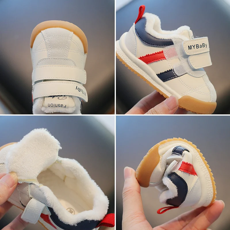 Newest Winter Walking Kids Shoes Soft Rubber Soled Sneakers Plush Fleece Toddler Baby Shoes factory
