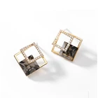 Gold Luxury Fashion Geometric Rhombus Zircon Diamond Champagne Gold Grey Color Stud Earrings