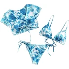 Triangle Julysand 2020 Women's Tie Dye Cinched String Triangle Bikini Set 3 Piece Swimsuit Swimwear Manufacture Company