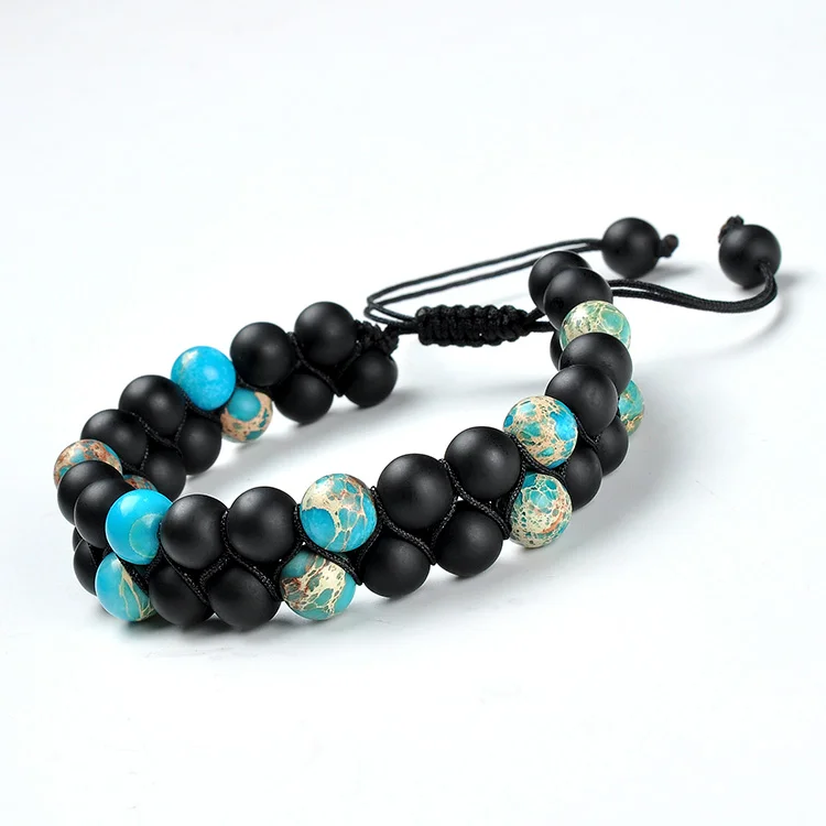 F139  Women Black Onyx Beads Bracelet Imperial Jasper Stone Double Row Handmade Charms For Fashion Accessories