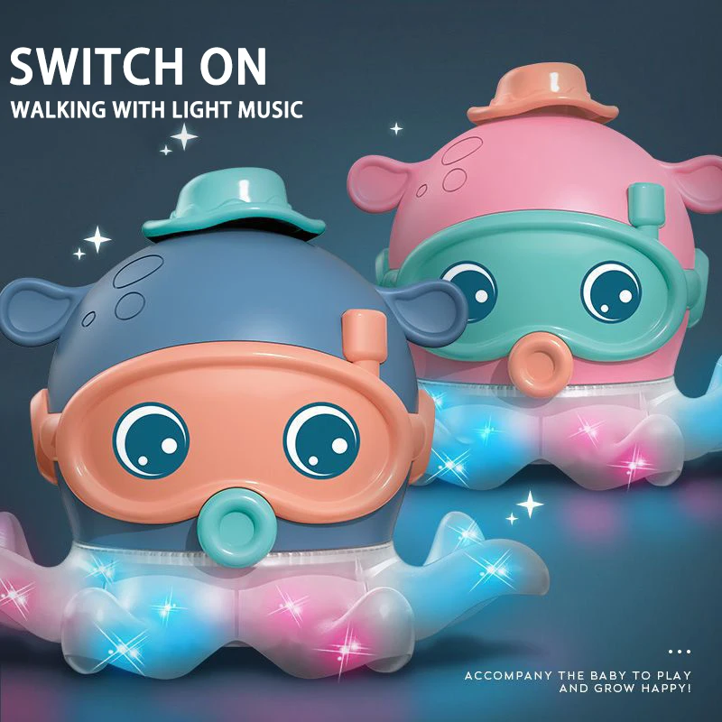 Electronic Cute Walking Octopus Blowing the Ball Universal Drive Car Luminous Octopus Electric Toy With Sound Light