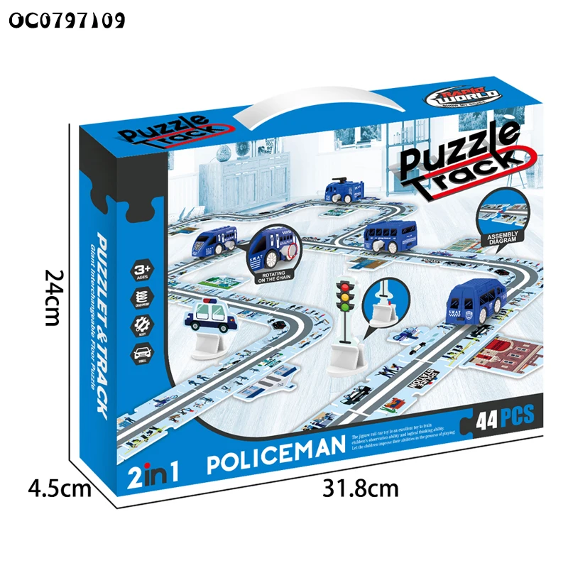 Police theme new novelty toys kids diy assembly puzzle board game track with wind up new toy car for boys