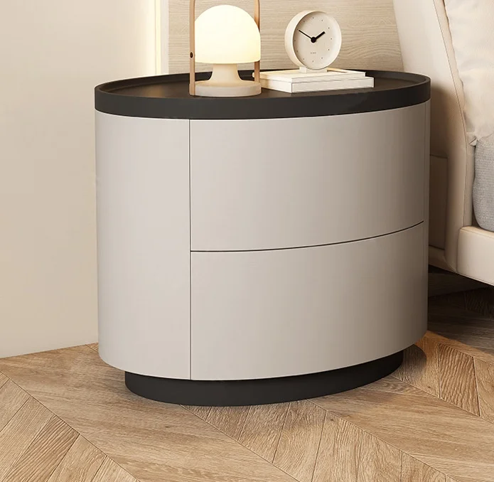 Round white black top marble modern nightstand for bedroom luxury in furniture