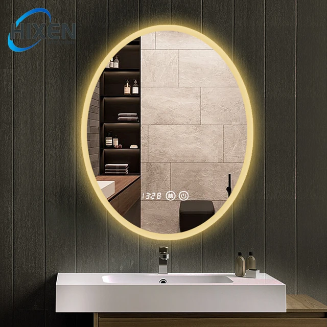 HIXEN 18-26B Oem/odm Hot Sale Oval Matte Backlight Touch Switch Led Bathroom Smart Mirror with Lights