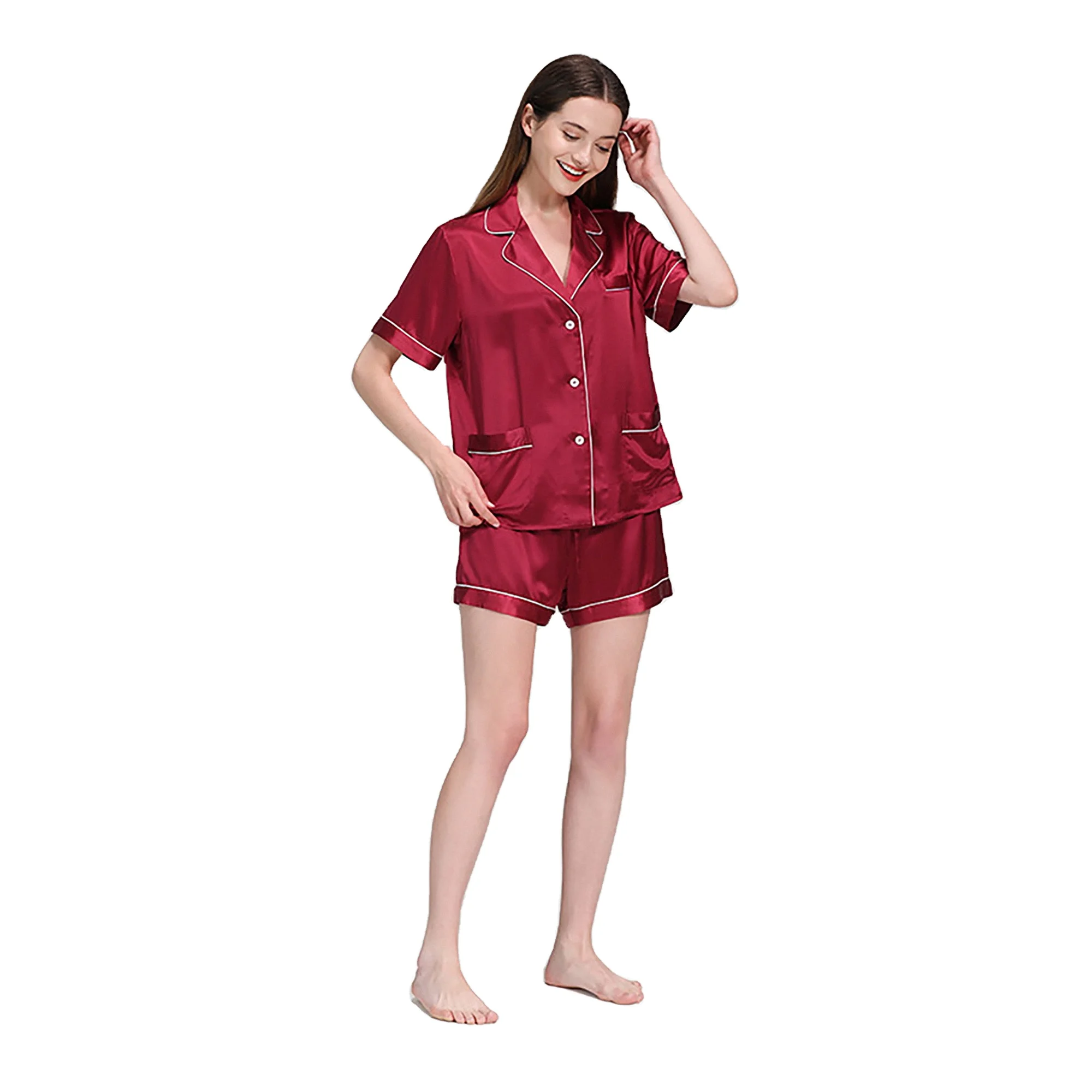 High Quality Sexy Silk Pajamas Set Custom Style Silk Reduce Friction Anti-aging 100% Mulberry Silk Pajamas