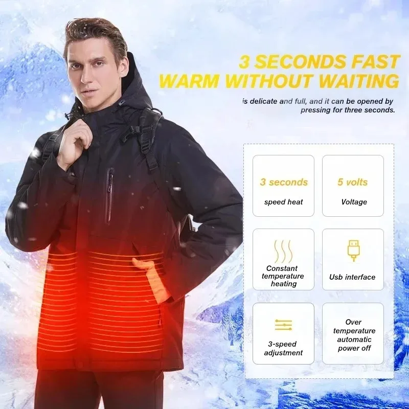 USB Charging Outdoor Ski Jacket Men Women Heating Mountaineering Skiing Sports Electric Winter Coats Heated Jacket
