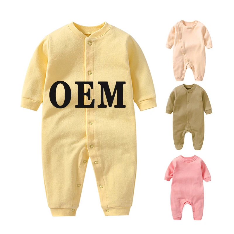 manufacturer Newborn Custom 100% Cotton Plain Baby Long Sleeve Romper Open Footie Baby Pajamas Jumpsuit Toddler Baby Clothes