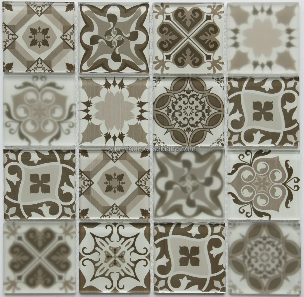 Wall Flower tiles interlocking pattern glass mosaic tiles for kitchen wall and backsplash