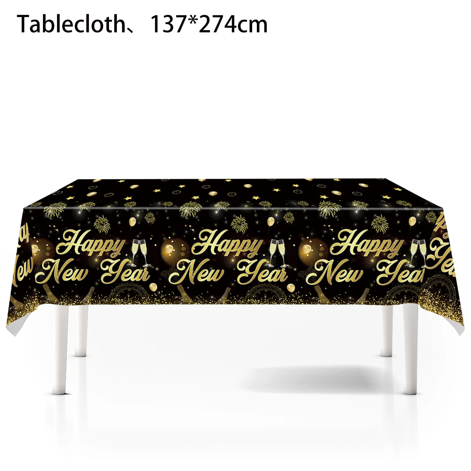 Black Gold Happy New Year Party Decoration Disposable Tableware Sets 2025 Party Holiday Supplies