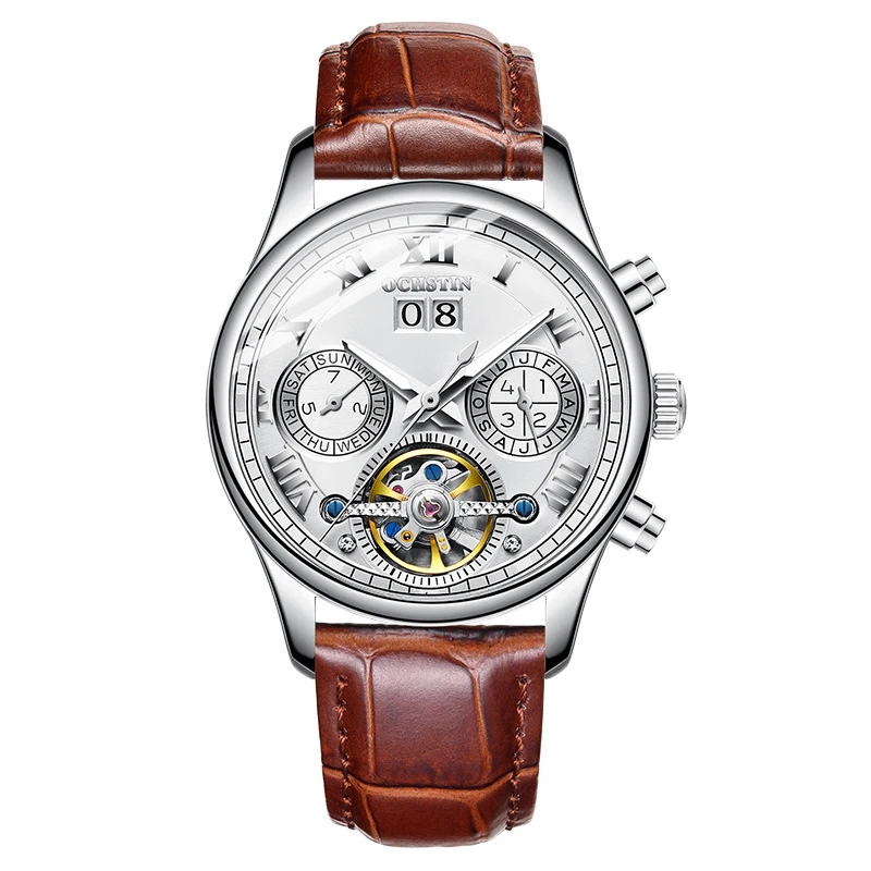 防水全自动机械表实心钢带高档机械男士多功能手表