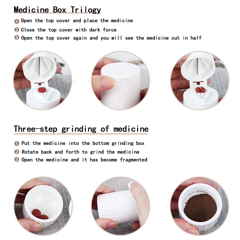Four-in-one Dust-proof Pill Box with Pill Cutter Portable 6.3*4.2cm ABS Pill Dispenser Box