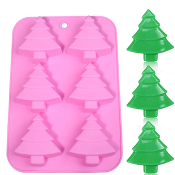 Wholesale Handmade Biscuit Chocolate Silicone Christmas Candle Mold 6 Cavities Christmas Trees Candle Molds