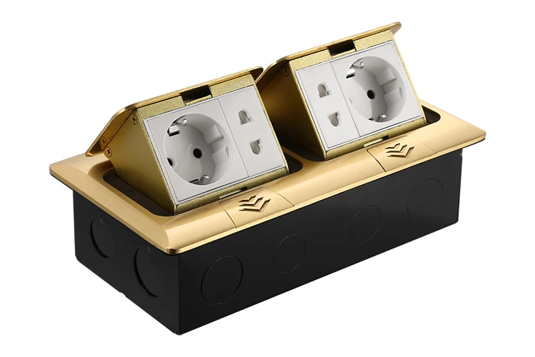 High quality gold copper power socket hidden two two holes and two European standard socket pop-up type ground socket