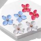 Flower Earrings Earrings 2021 Korean Jewelry Wholesale Sweet 4 Leaf Flower Simple Painted Flower Earrings