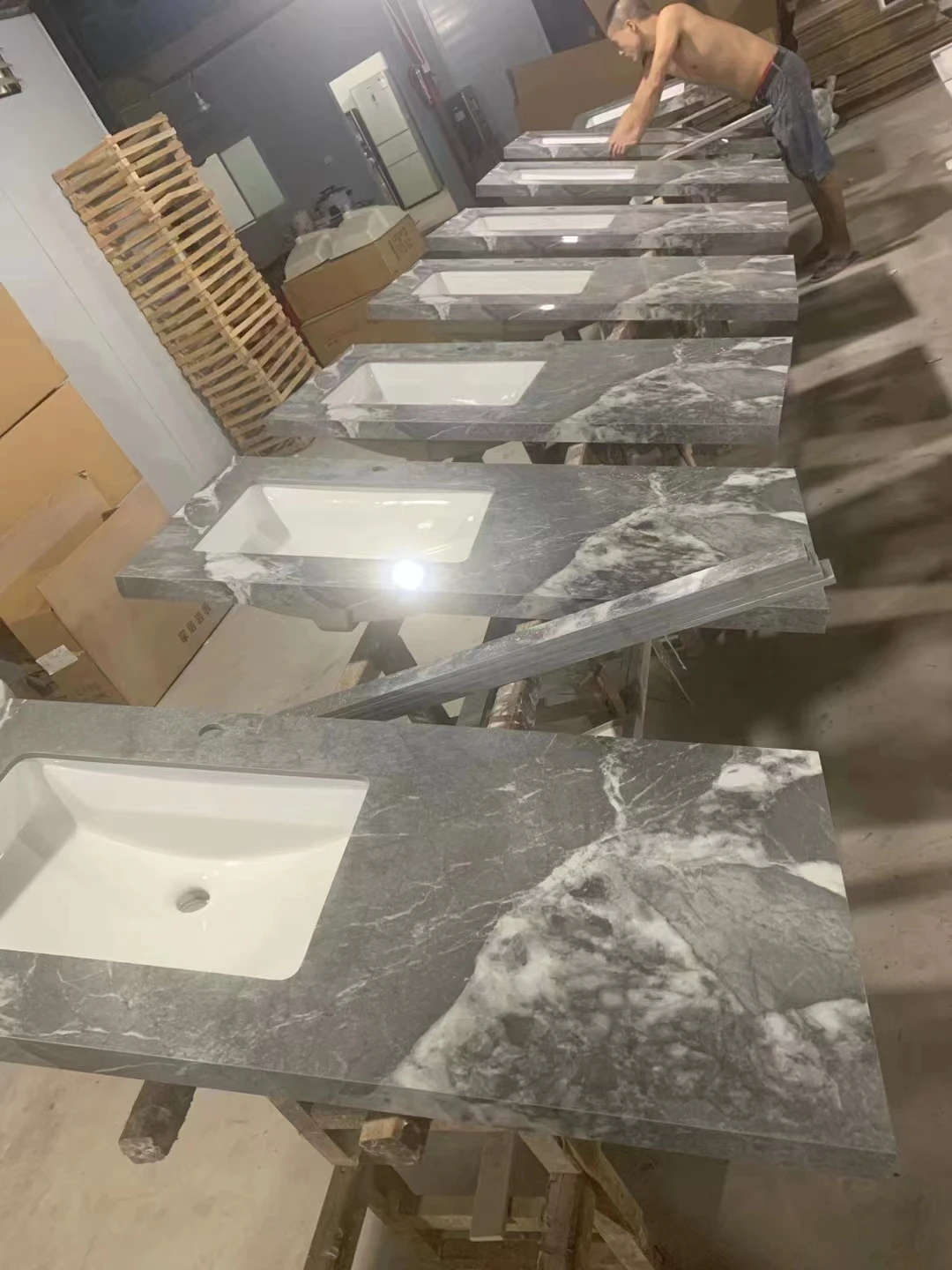Tarpul Modern Stone Style Design Solid Surface Rock Slab Porcelain Undercounter Sinks Vanity Basin for Hotel Bathroom Use factory