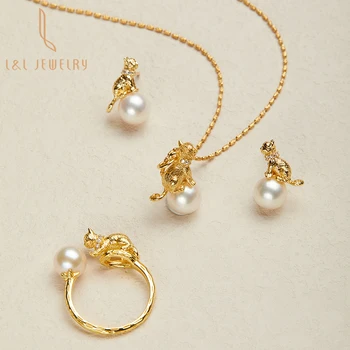 Hot sale 3A high quality freshwater Pearl Necklace ring earrings S925 Silver Jewelry Sets Gold Plating girl child gift jewelry