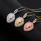 Silver 925 Sterling Silver 3A Zircon Lion Head Pendant Necklace Hip Hop Fashion Necklace