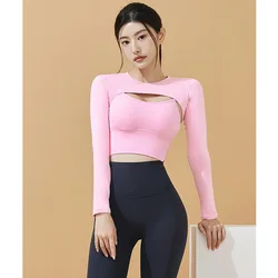 Girls ins fashion sports long sleeve yoga top set combination sexy yoga small undershirt real two pieces fitness clothing